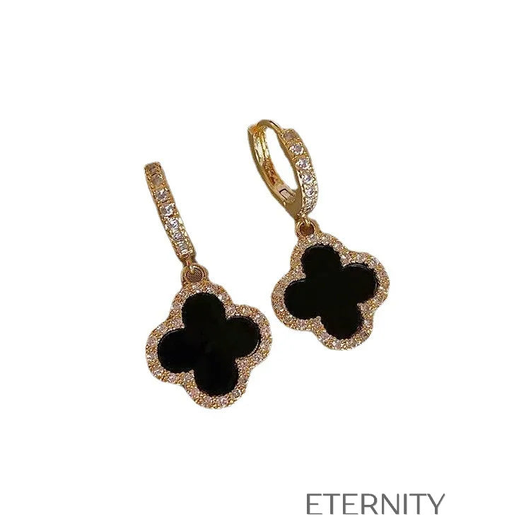 Zarcillos Emerald Clover  Zarcillos Negro Unica Acero Inoxidable  ETERNITY