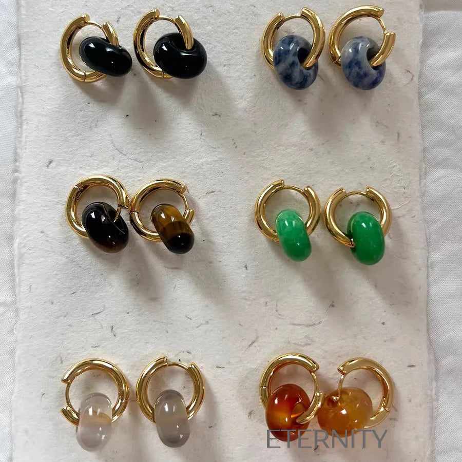 Zarcillos Midnight Orb Aros y Onix  Zarcillos Dorado Unica Acero Inoxidable  ETERNITY