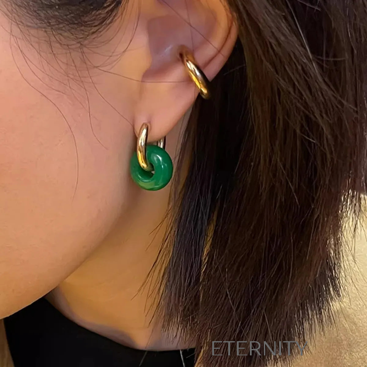 Zarcillos Midnight Orb Aros y Onix  Zarcillos Dorado Unica Acero Inoxidable  ETERNITY