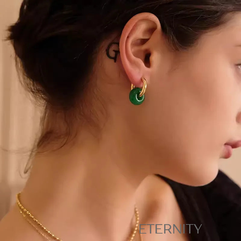 Zarcillos Midnight Orb Aros y Onix  Zarcillos Dorado Unica Acero Inoxidable  ETERNITY