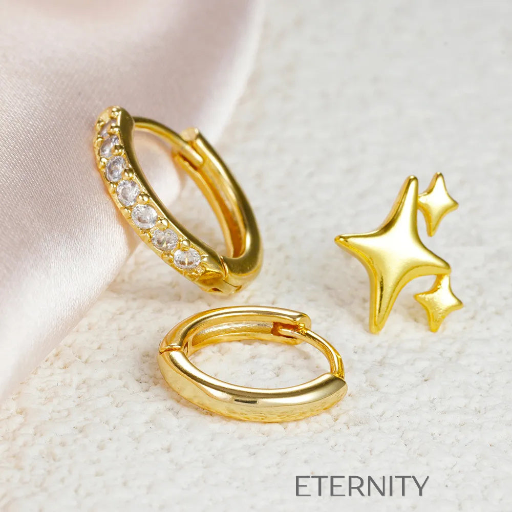 Set de aretes en plata y dorado con estrellas y aros Zarcillos Dorado Unica Acero Inoxidable  ETERNITY