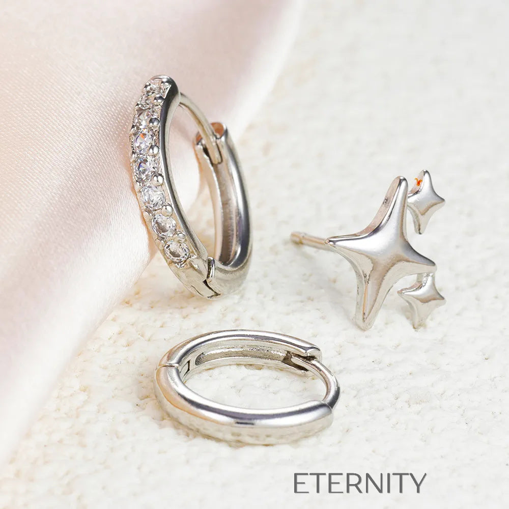 Set de aretes en plata y dorado con estrellas y aros Zarcillos Dorado Unica Acero Inoxidable  ETERNITY
