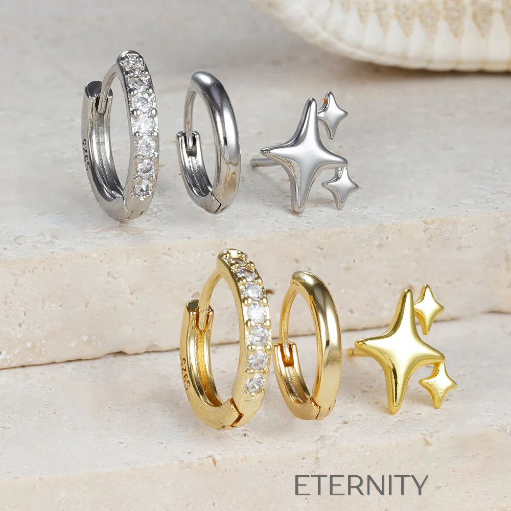 Set de aretes en plata y dorado con estrellas y aros Zarcillos Dorado Unica Acero Inoxidable  ETERNITY
