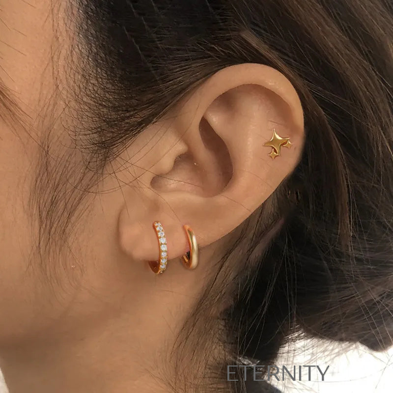 Set de aretes en plata y dorado con estrellas y aros Zarcillos Dorado Unica Acero Inoxidable  ETERNITY