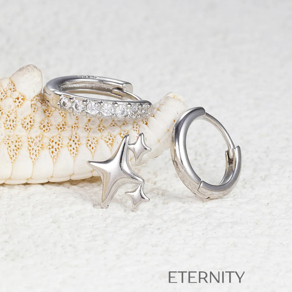Set de aretes en plata y dorado con estrellas y aros Zarcillos Dorado Unica Acero Inoxidable  ETERNITY