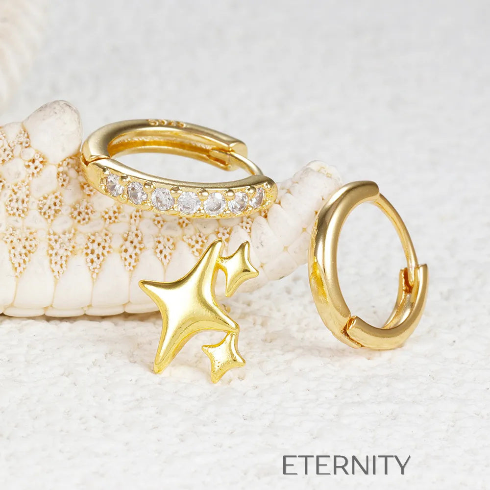 Set de aretes en plata y dorado con estrellas y aros Zarcillos Dorado Unica Acero Inoxidable  ETERNITY