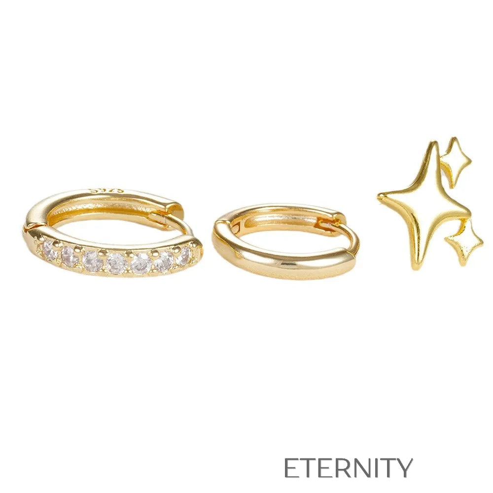 Set de aretes en plata y dorado con estrellas y aros Zarcillos Dorado Unica Acero Inoxidable  ETERNITY