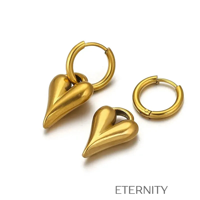 Zarcillos de Aro Luxe Heart con Dije de Corazón Escultural en Oro y Plata  Zarcillos Dorado Unica Acero Inoxidable  ETERNITY
