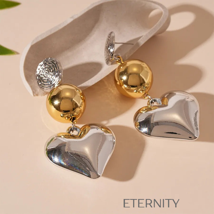 Zarcillos Largos Mixed Metal Heart con Diseño de Cascada en Oro y Plata  Zarcillos Plateado Unica Acero Inoxidable  ETERNITY