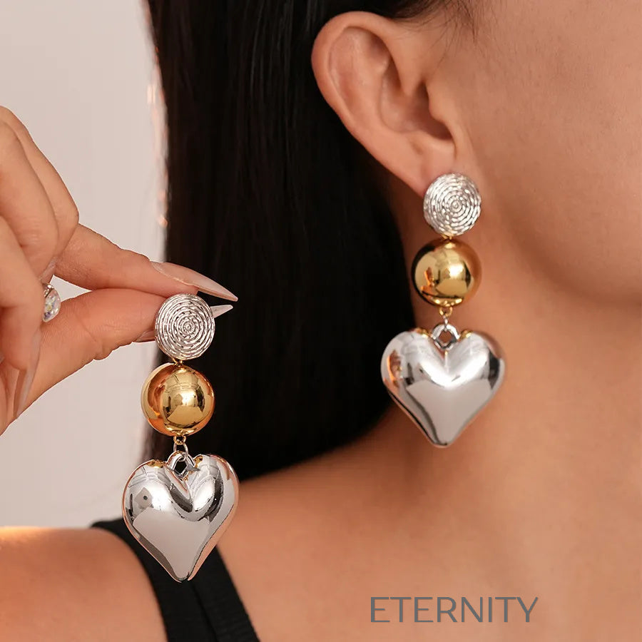 Zarcillos Largos Mixed Metal Heart con Diseño de Cascada en Oro y Plata  Zarcillos Plateado Unica Acero Inoxidable  ETERNITY