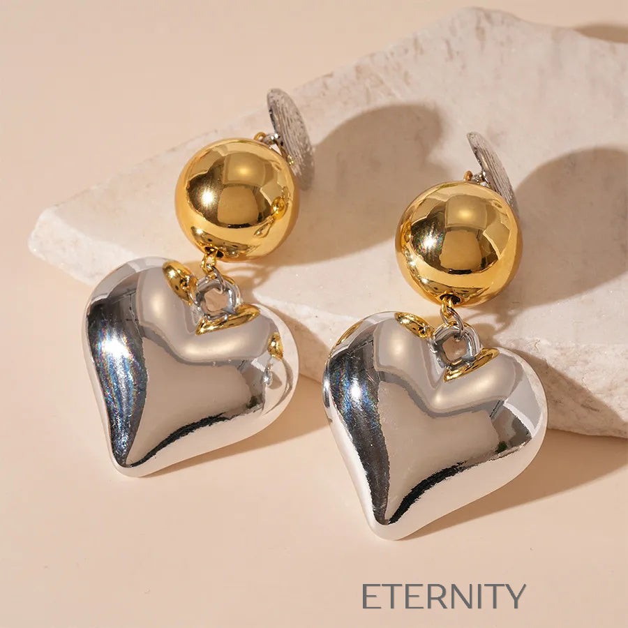 Zarcillos Largos Mixed Metal Heart con Diseño de Cascada en Oro y Plata  Zarcillos Plateado Unica Acero Inoxidable  ETERNITY