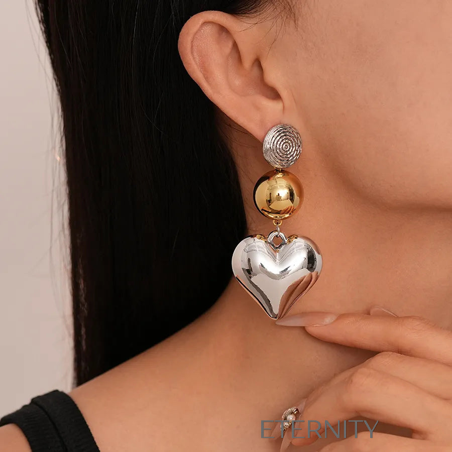 Zarcillos Largos Mixed Metal Heart con Diseño de Cascada en Oro y Plata  Zarcillos Plateado Unica Acero Inoxidable  ETERNITY