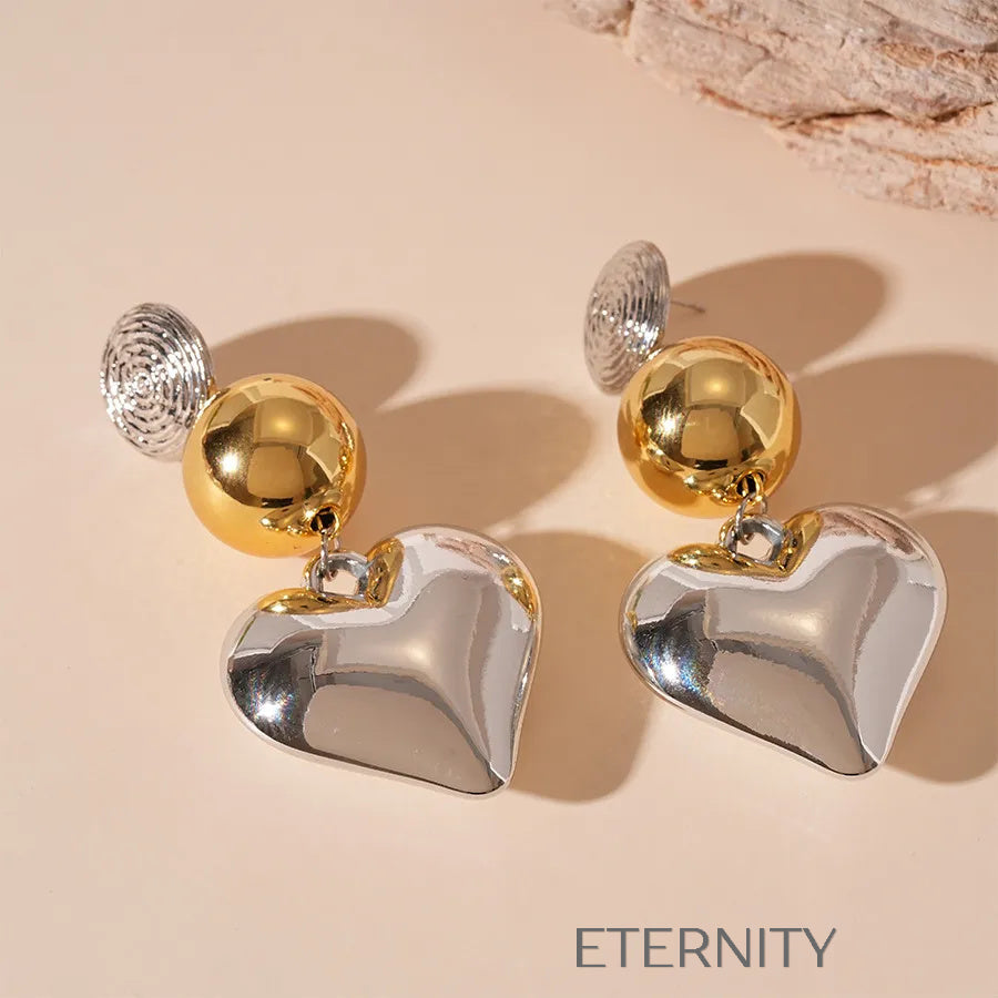 Zarcillos Largos Mixed Metal Heart con Diseño de Cascada en Oro y Plata  Zarcillos Plateado Unica Acero Inoxidable  ETERNITY