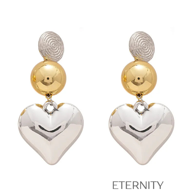 Zarcillos Largos Mixed Metal Heart con Diseño de Cascada en Oro y Plata  Zarcillos Plateado Unica Acero Inoxidable  ETERNITY