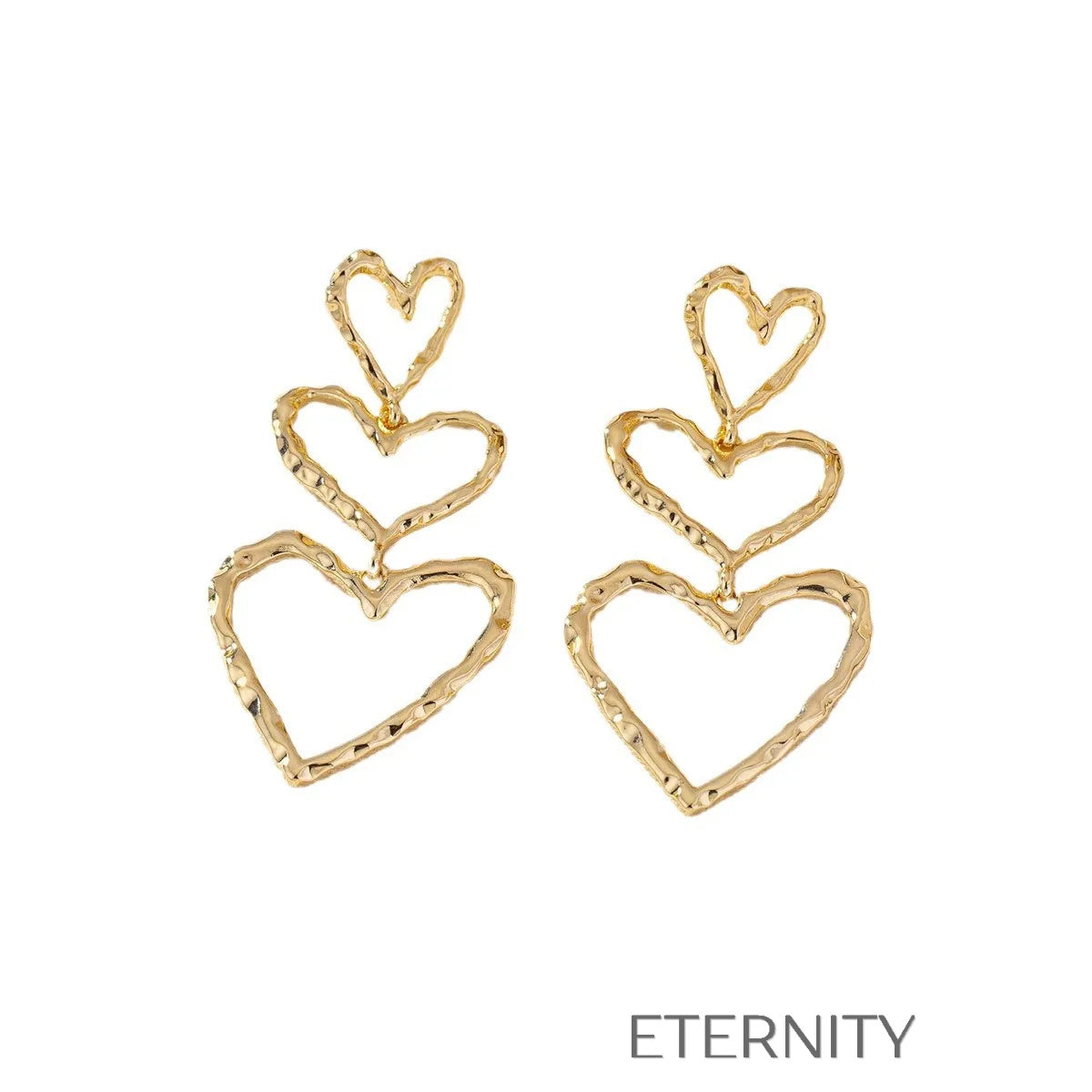 Zarcillos Triple Heart en Cascada de Oro  Zarcillos Dorado Unica Acero Inoxidable  ETERNITY
