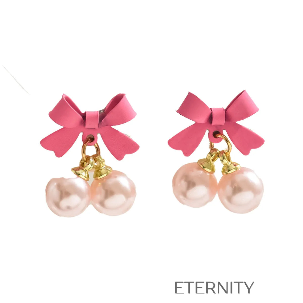 Zarcillos Pink Coquette de Lazo Rosa y Doble Perla  Zarcillos Rosa Unica Acero Inoxidable  ETERNITY