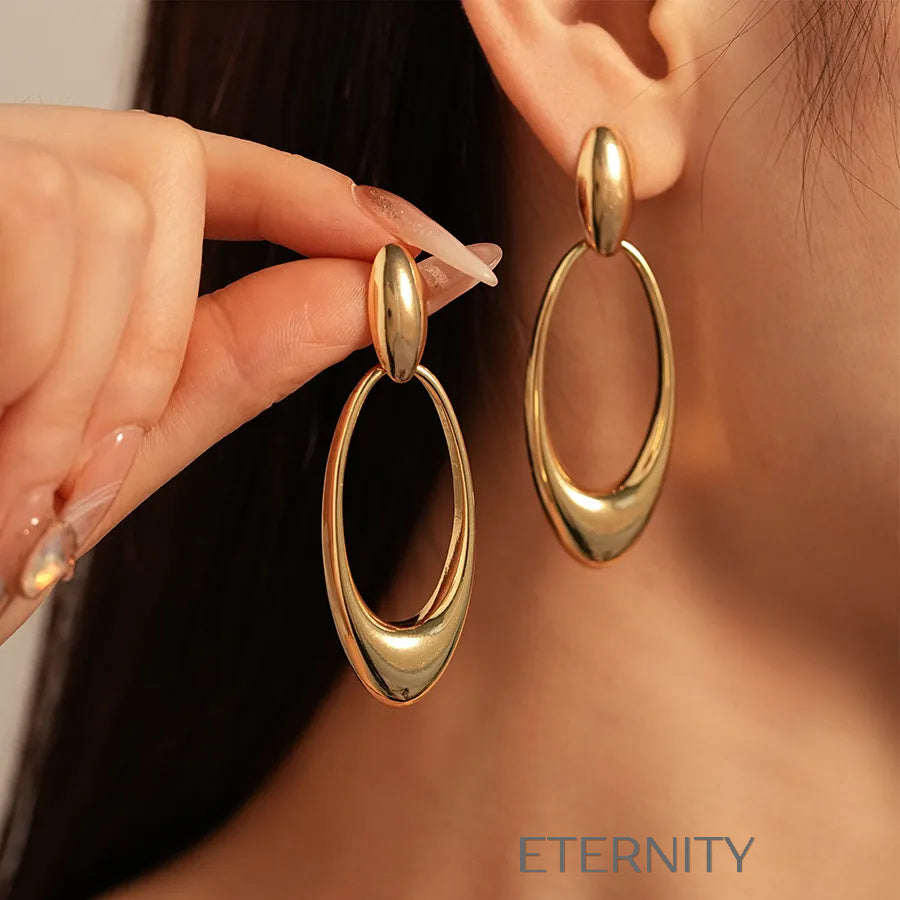 Zarcillos Oval Harmony Elegantes  Zarcillos Dorado Unica Acero Inoxidable  ETERNITY