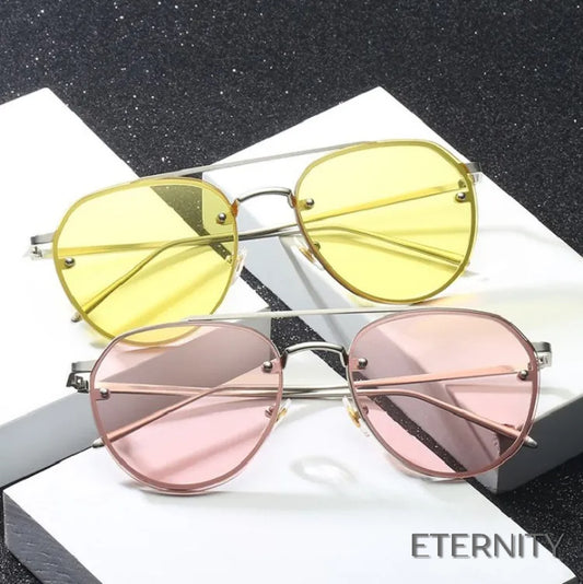Lentes de Sol Femeninas con Montura Delgada y Cristales Reflectantes Azules - ETERNITY