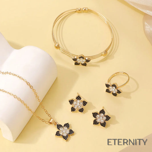 Set de Accesorios Dorado con Corazón y Brillantes: Cadena, Pulsera, Anillo y zarcillos - ETERNITY