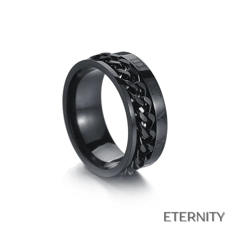 Anillos Masculinos Modernos con Cadena Central Rotatoria y Grabado Romano - ETERNITY