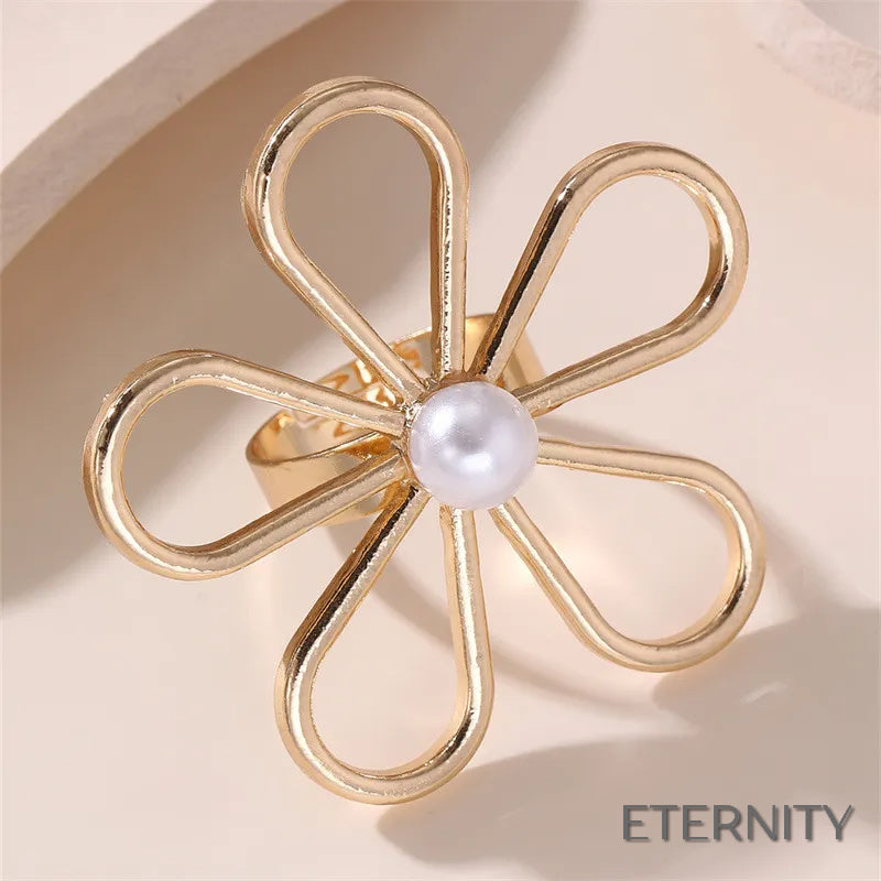 Anillos Dorados Exagerados con Perlas (Rama, Flor, Estrella de Mar) - ETERNITY