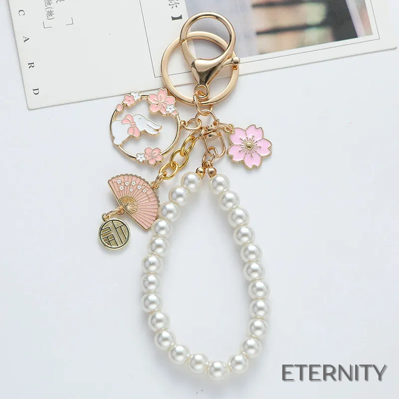 Llaveros Femeninos Delicados con Diseño de Cerezo, Conejo y Perlas - ETERNITY