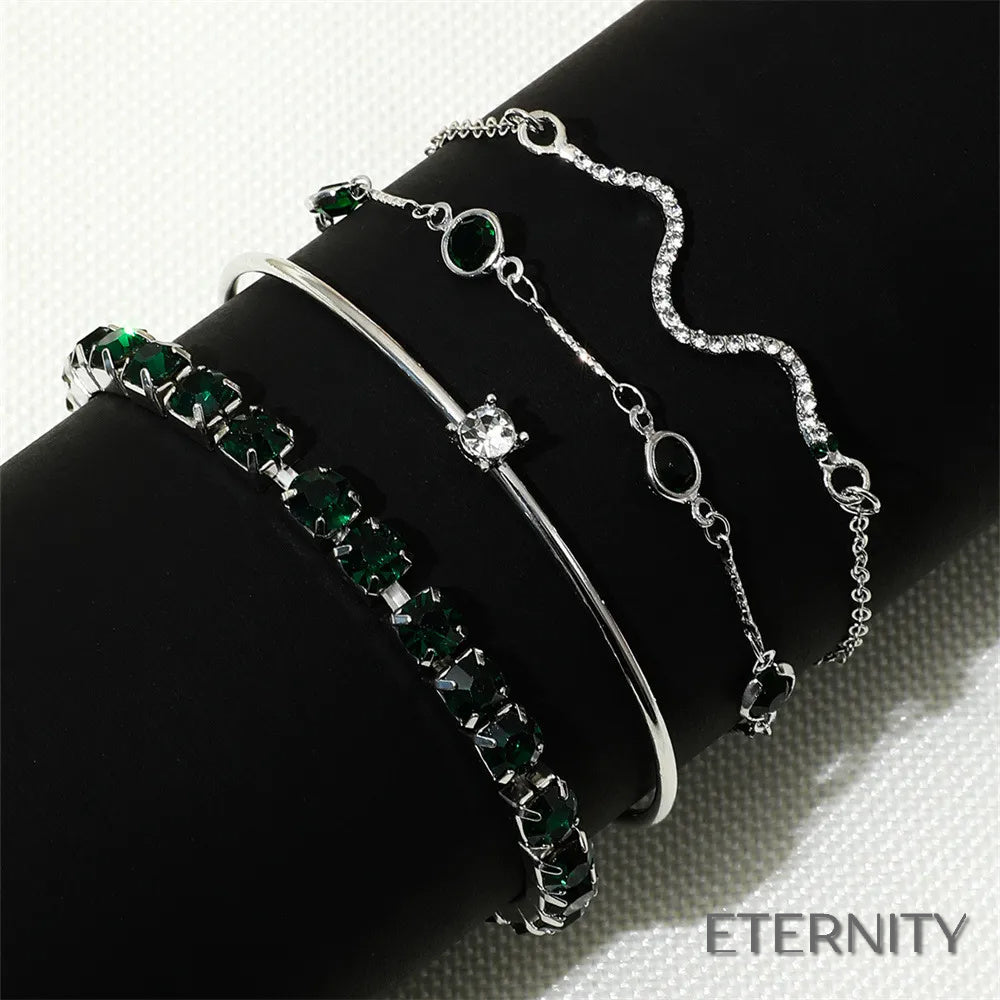 Set de Pulseras Rigidas y de Cadenas con Pequeños Cristales - ETERNITY