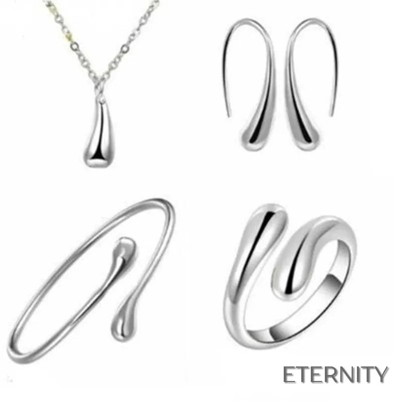 Set de Accesorios Minimalista Plateado con Diseño de Gota de Agua (4 Piezas) - ETERNITY