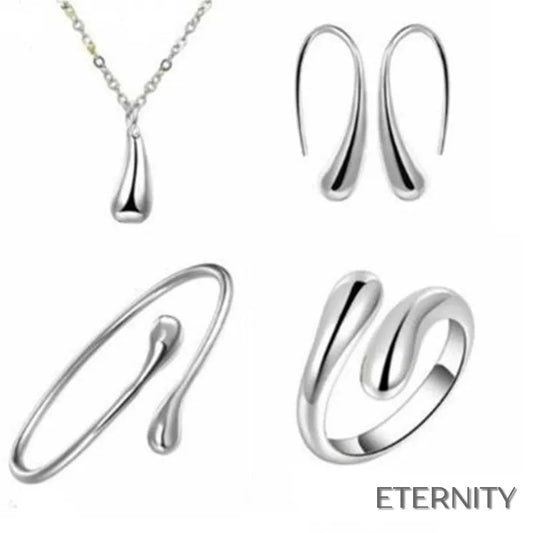 Set de Accesorios Minimalista Plateado con Dise√±o de Gota de Agua (4 Piezas) - ETERNITY