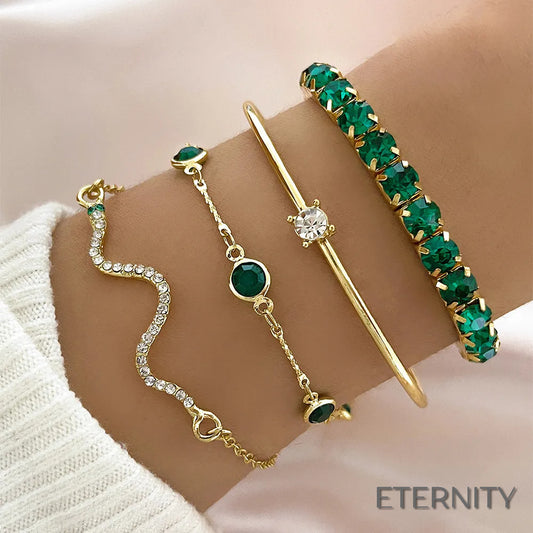 Set de Pulseras Rigidas y de Cadenas con Pequeños Cristales - ETERNITY