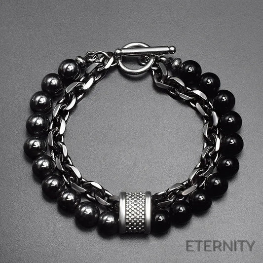 Brazalete Moderno para Hombre: Cuentas de Piedra Mate con Cadena y Cierre en T - ETERNITY