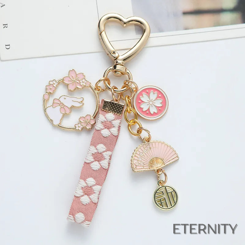 Llaveros Femeninos Delicados con Diseño de Cerezo, Conejo y Perlas - ETERNITY