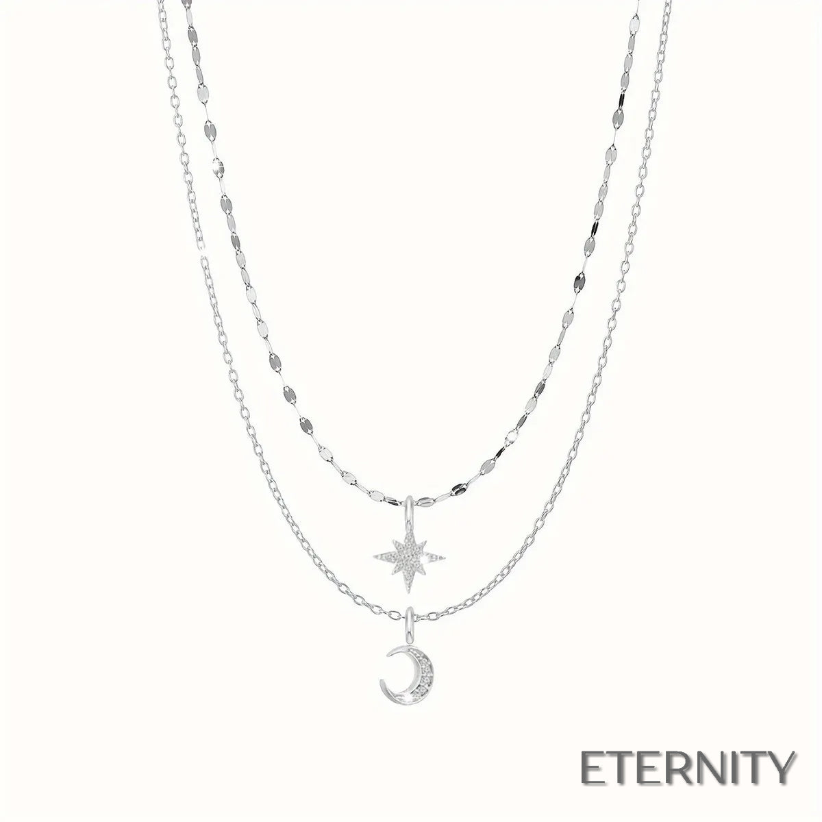 Cadena de Doble Capa con Dijes de Luna y Estrella de Circonitas - ETERNITY