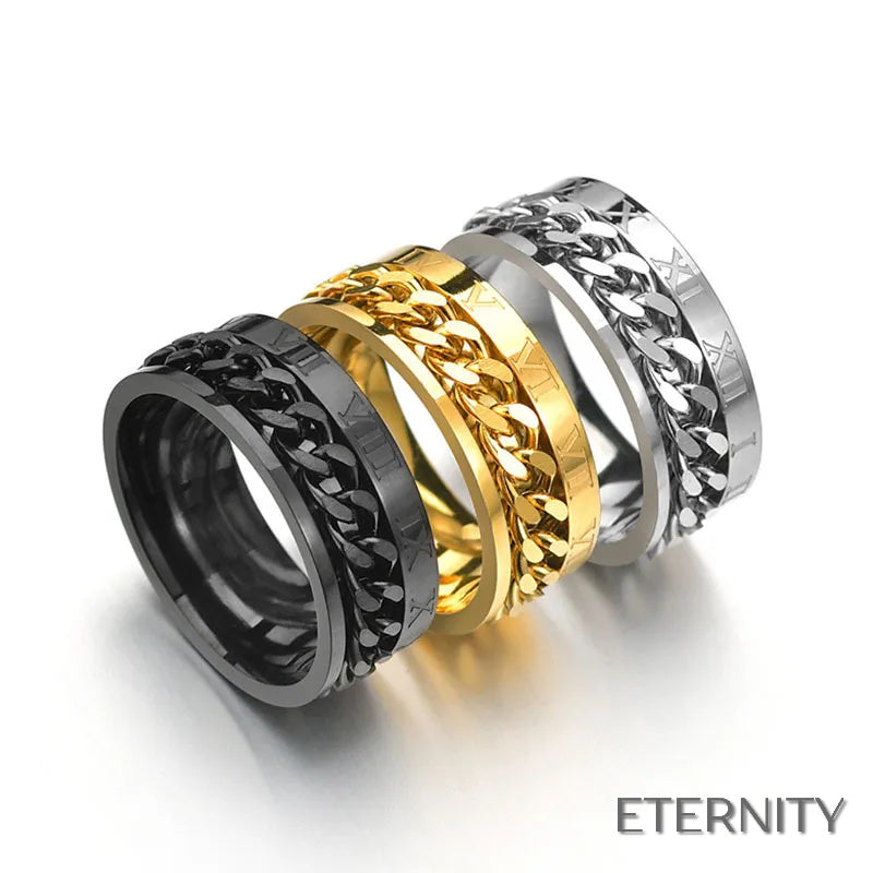 Anillos Masculinos Modernos con Cadena Central Rotatoria y Grabado Romano - ETERNITY