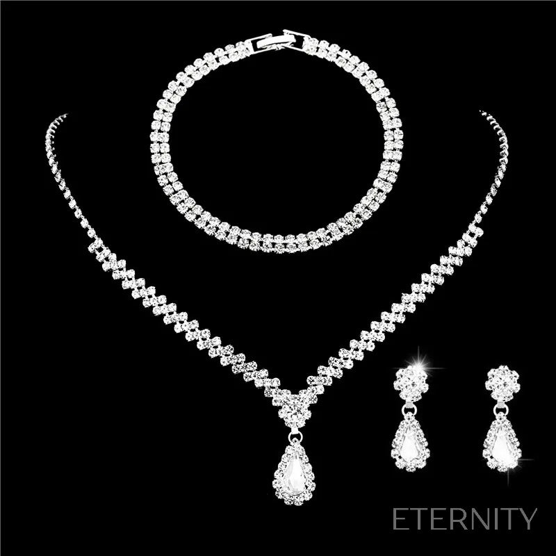 Set de Joyería Nupcial de Metal y Rhinestones: Collar Zarcillos y Pendientes Elegantes - ETERNITY