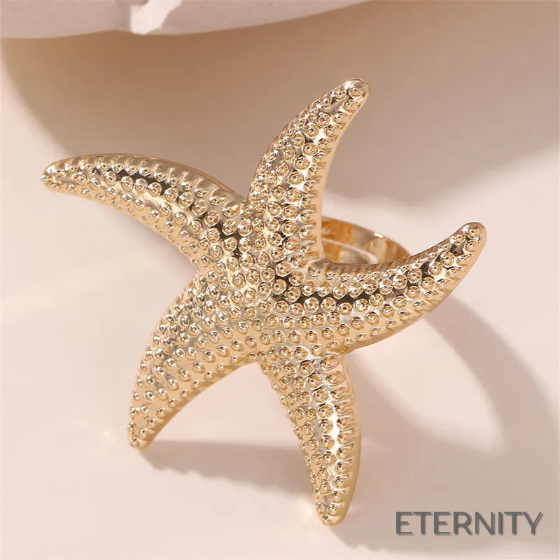 Anillos Dorados Exagerados con Perlas (Rama, Flor, Estrella de Mar) - ETERNITY