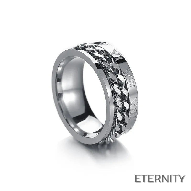 Anillos Masculinos Modernos con Cadena Central Rotatoria y Grabado Romano - ETERNITY