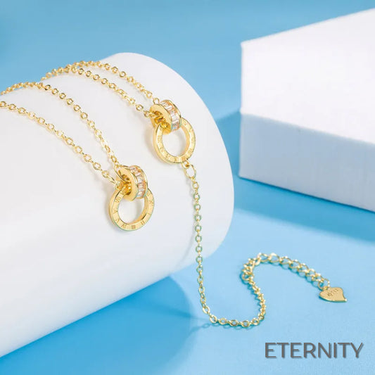 Elegante Juego de Accesorios Femeninas: Collar y Brazalete con Diseño Circular, Números Romanos y Cristales - ETERNITY