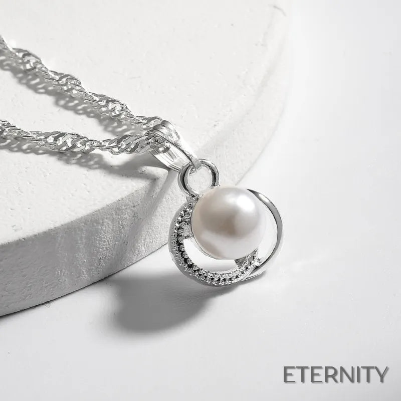 Elegante Conjunto Femenino: Cadena, Anillo y Aretes con Perlas Simuladas y Adornos Luminosos - ETERNITY