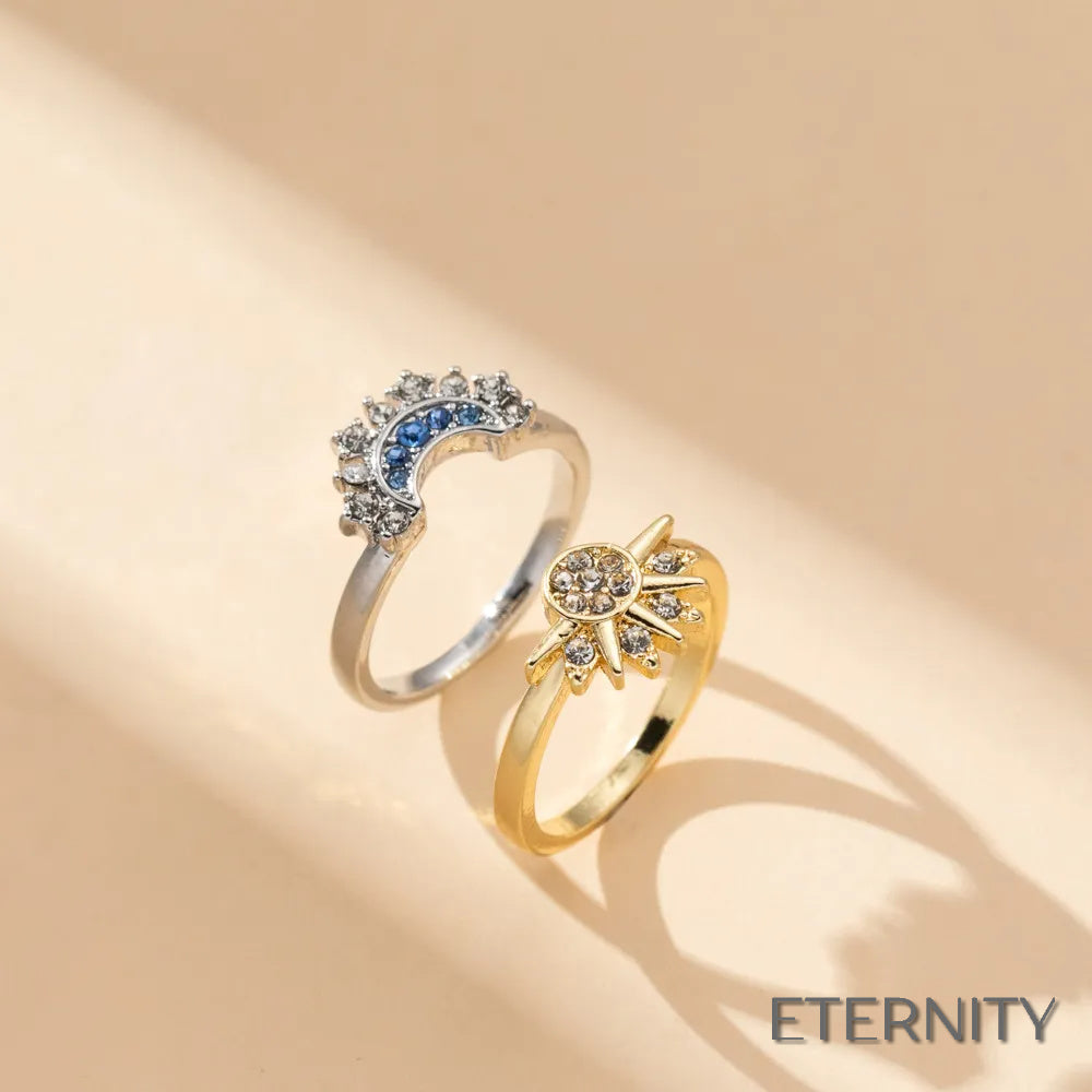 Anillos de Pareja Modernos con Diseño de Sol Dorado y Luna Plateada - ETERNITY