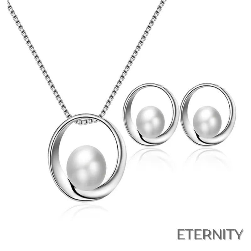 Set Moderno: Collar y Pendientes con Perla en Diseño Circular - ETERNITY