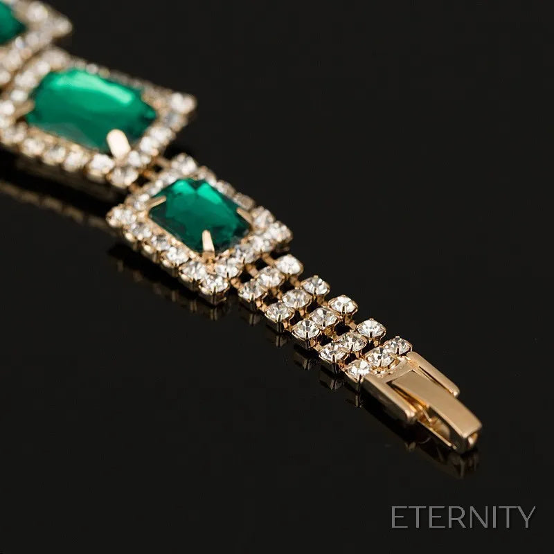 Pulsera Femenina Dorada con Gemas Verdes Esmeralda y Detalles Brillantes - ETERNITY