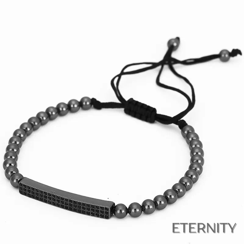 Set de 3 Brazaletes Negros Mate y Plateados con Circonitas para Hombre - ETERNITY