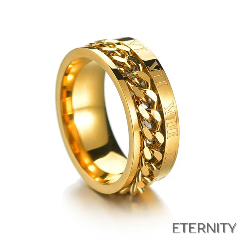 Anillos Masculinos Modernos con Cadena Central Rotatoria y Grabado Romano - ETERNITY