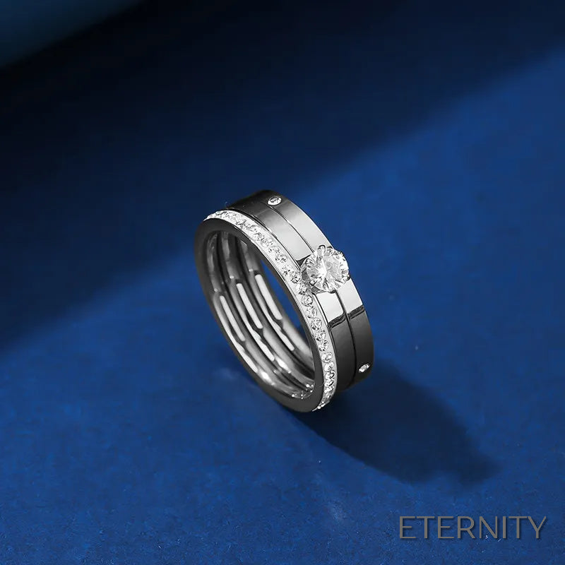 Trío de Anillos Femeninos: Solitario, Hilera de Brillantes y Detalles Luminosos - ETERNITY