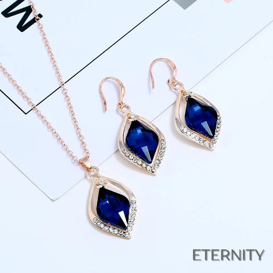 Set de Collar y Pendientes con Diseño Geométrico y Cristal Azul - ETERNITY