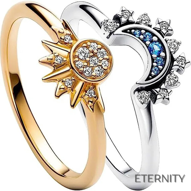 Anillos de Pareja Modernos con Diseño de Sol Dorado y Luna Plateada - ETERNITY