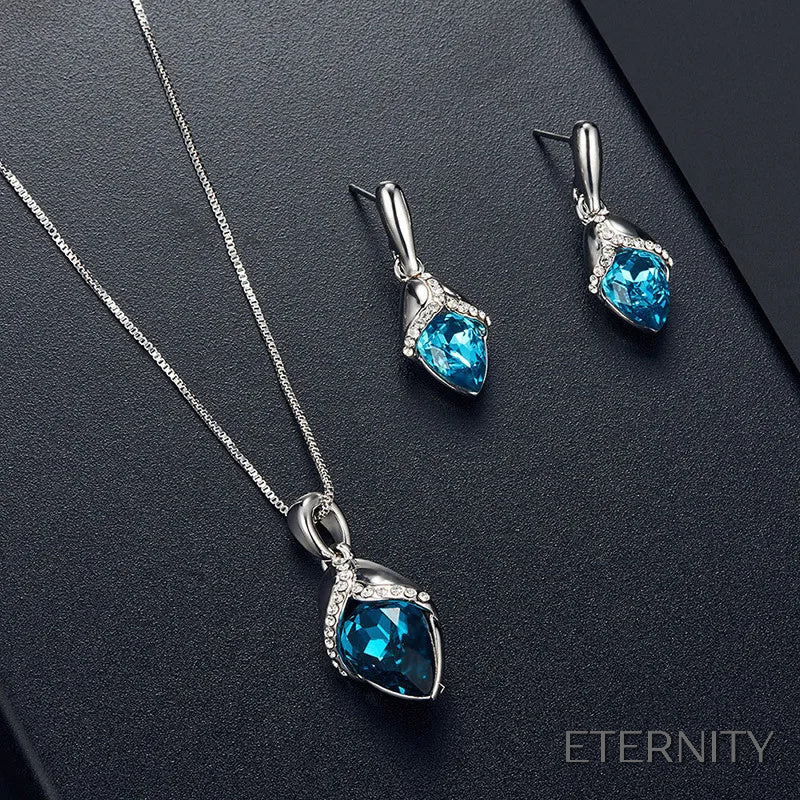Set Elegante de Collar y Zarcillos con Cristales en Forma de Capullo Oro Rosa y Morado/Plateado y Azul - ETERNITY