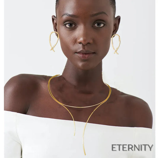 Conjunto de Accesorios Collar Rígido de Doble Curva y Pendientes de Aro Abiertos - ETERNITY