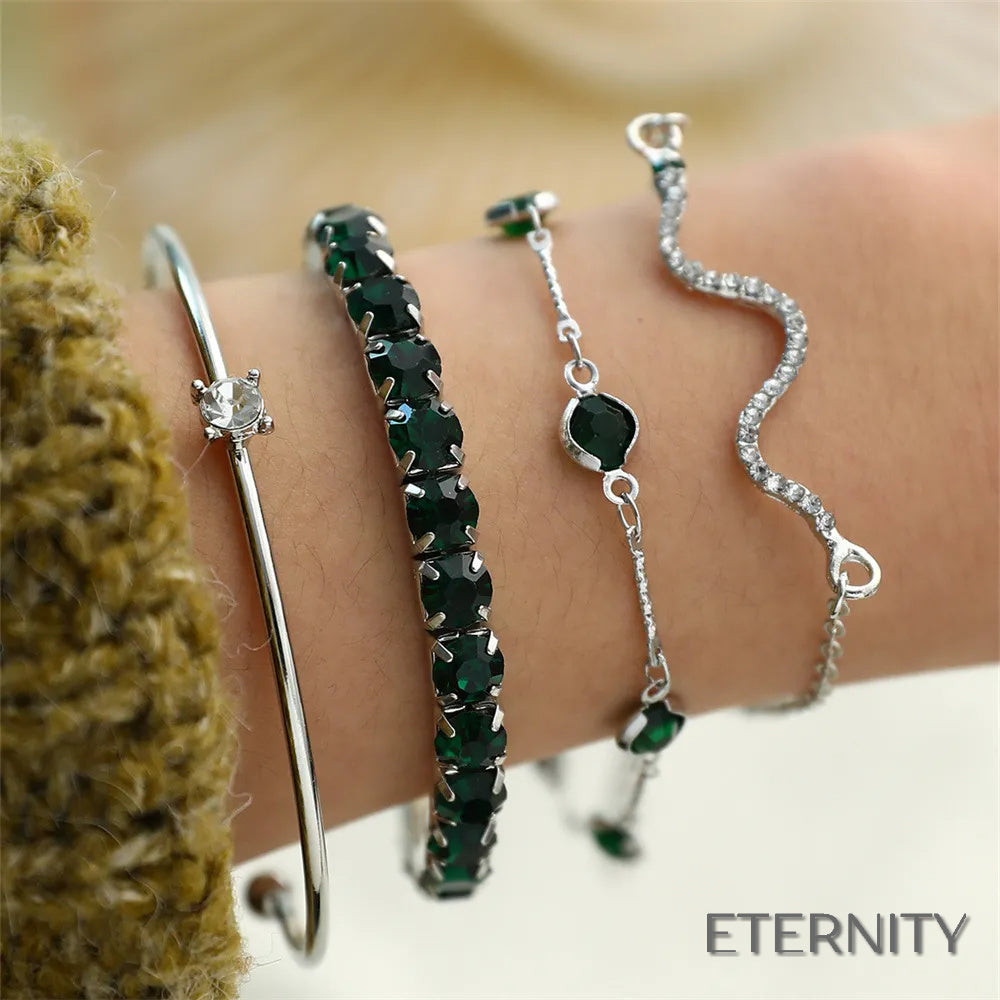 Set de Pulseras Rigidas y de Cadenas con Pequeños Cristales - ETERNITY
